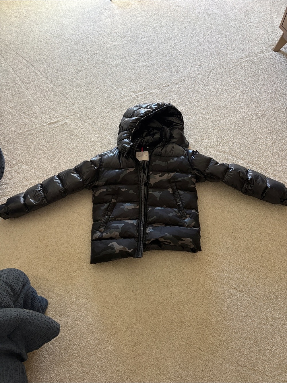 Moncler Kids Black Camouflage Puffer Jacket with Hood